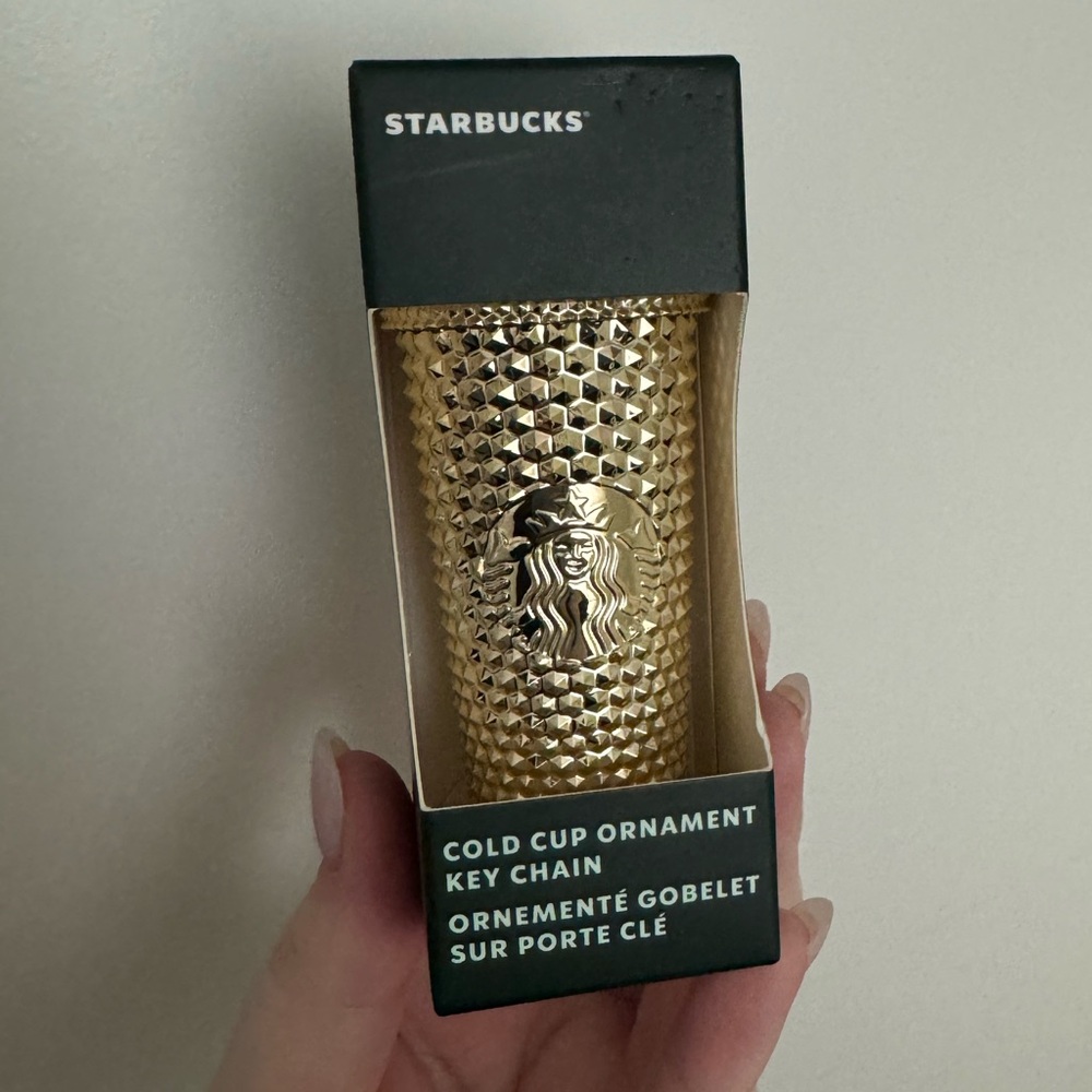 Starbucks Cold Cup Ornament Keychain in Gold